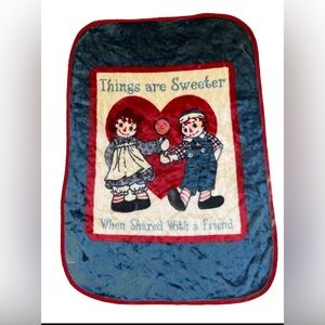 Vintage 70s Raggedy Ann and Andy Fleece Throw Blanket‎ Candy Sweeter When Shared